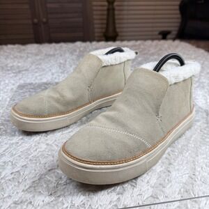 TOMS Shoes Womens 8.5 Suede Leather Faux Fur Ankle Boots Paxton Casual Slip On